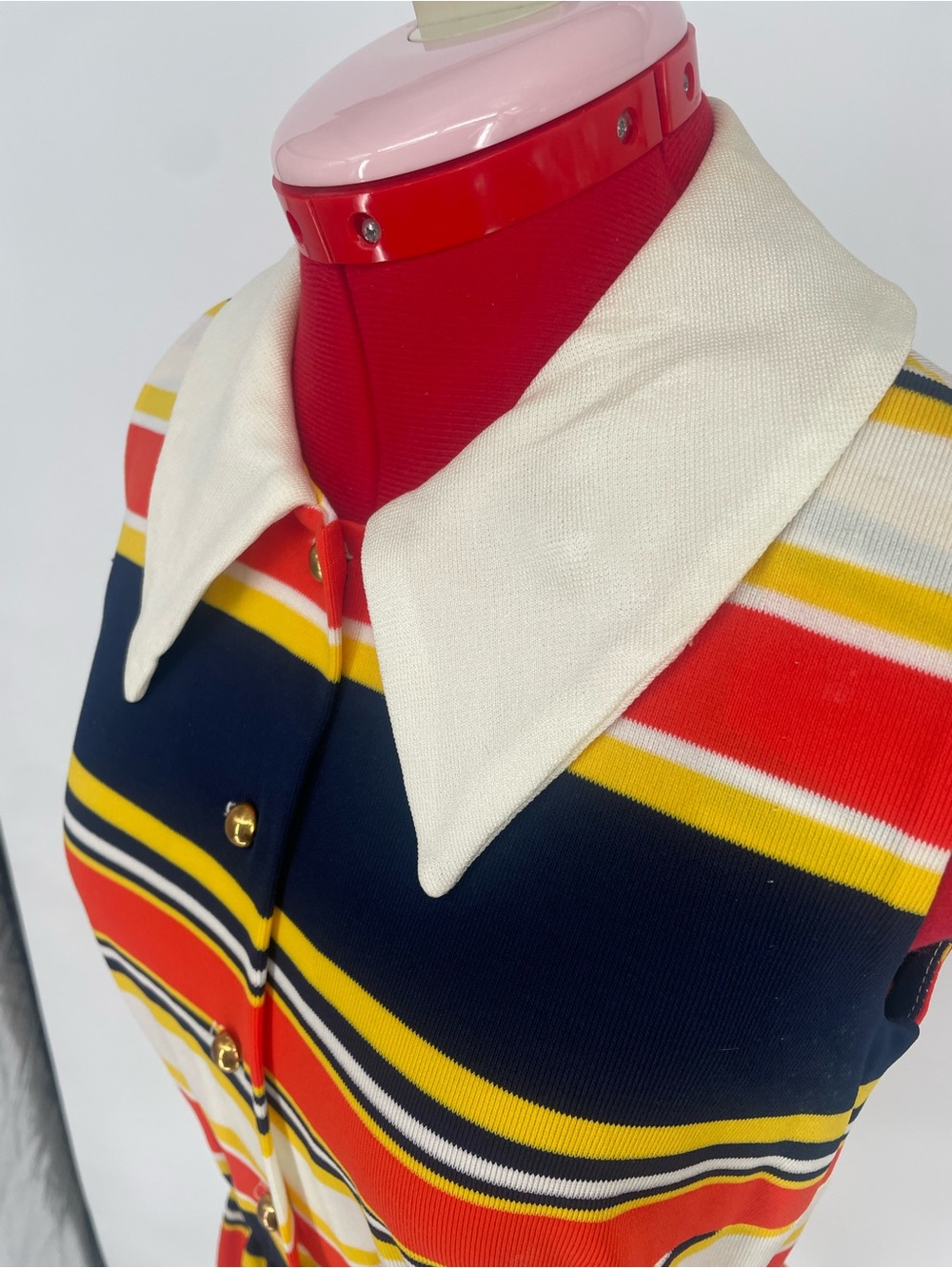 60s 70s Striped Vibrant / Primary Colors Sleeveless Collared Shirt Dress - Picture 12 of 16